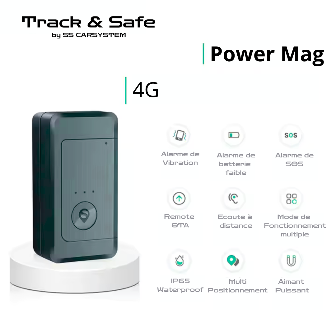 Track&Safe PowerMag  – Traceur GPS 4G Autonome Longue Durée avec Aimant Ultra-Puissant
